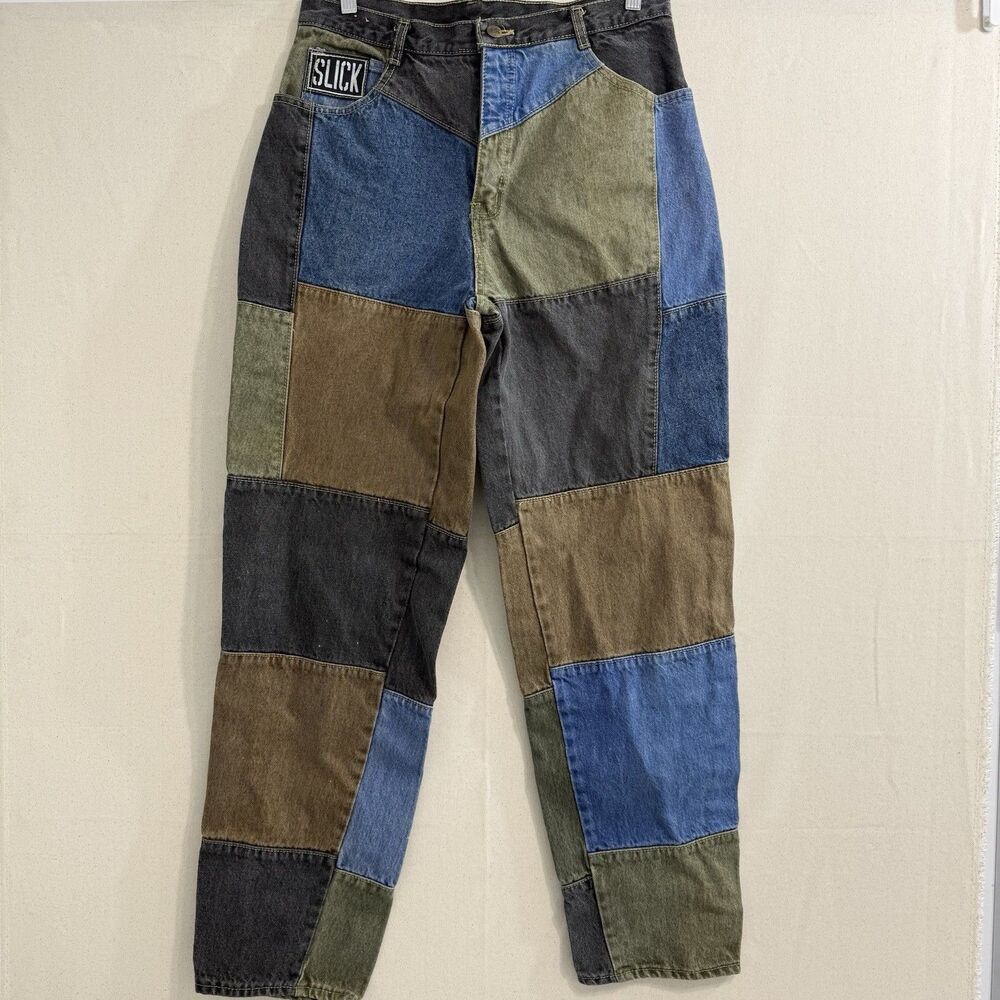 Vintage Slick Jeans Patchwork Denim 90s Hip Hop Fashion Men Size 33x34